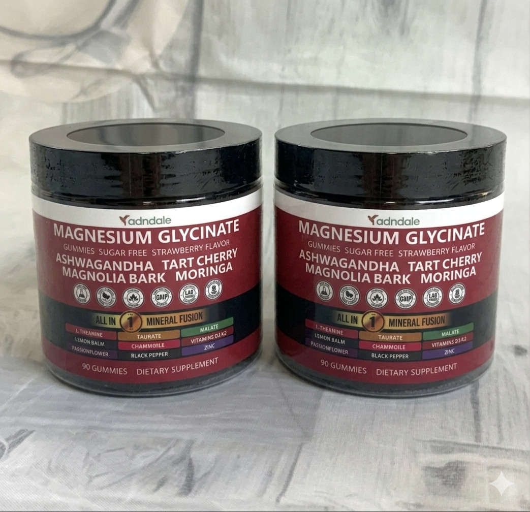Adndale Magnesium Glycinate 90 Gummies with Ashwagandha Sugar Free, EXP2028 2PCK