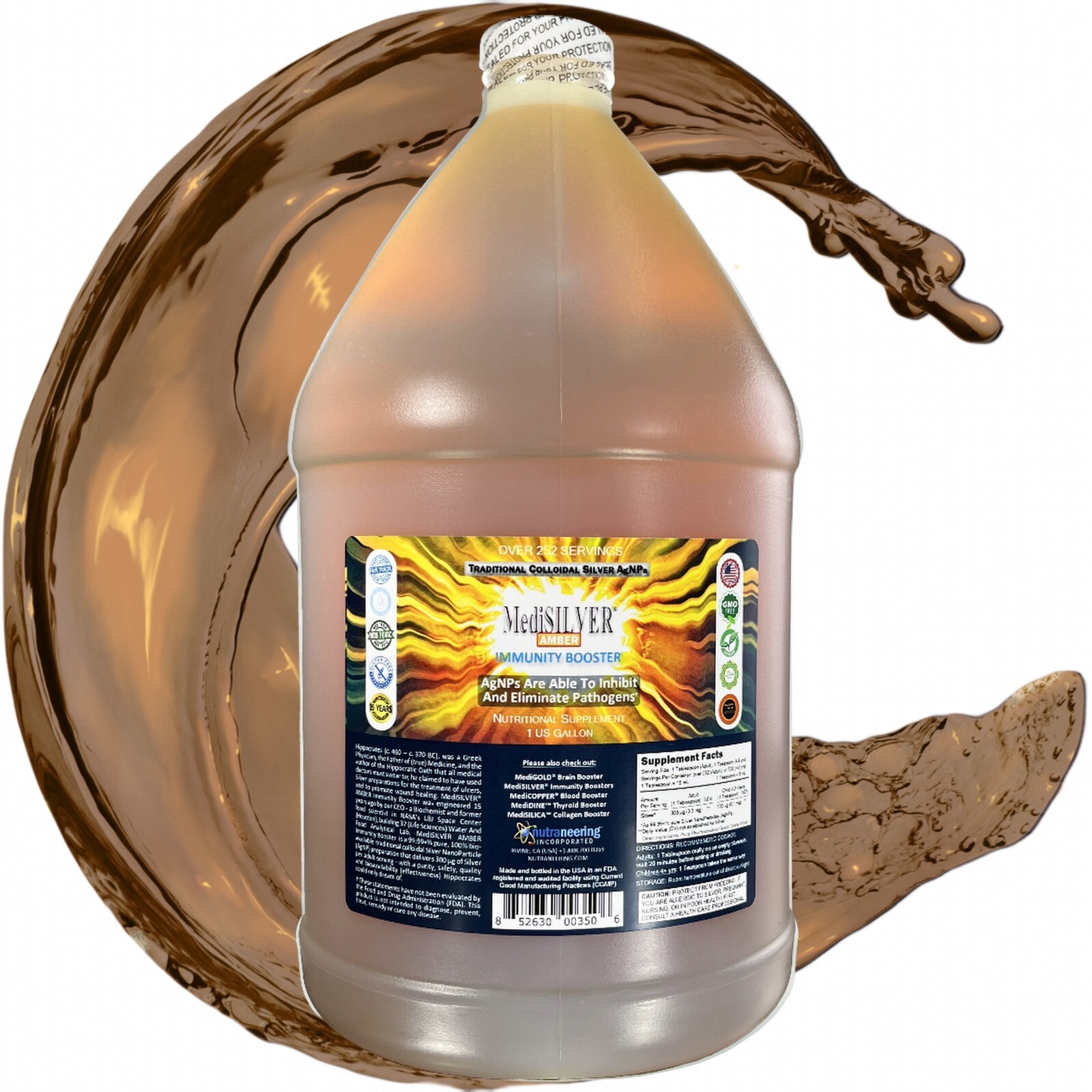 MediSILVER® AMBER Immunity Booster Traditional Colloidal Silver AgNP: 1 Gallon