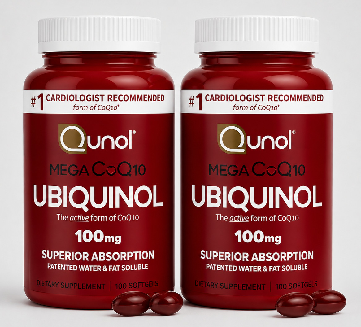 Qunol Mega Ubiquinol 100mg CoQ10, Natural Supplement, 100 Count Softgels- 2 Pack