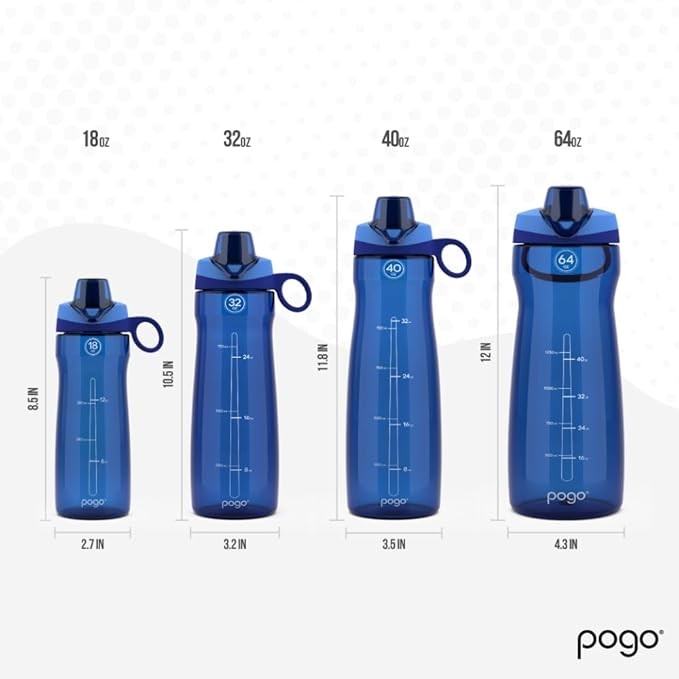 Pogo 64oz Plastic Water Bottle 18 Ounces, Blue