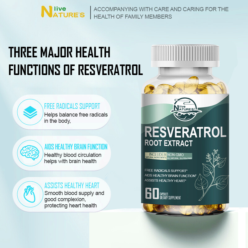 60/120/240PCS Resveratrol Capsules For Anti-Aging Antioxidants, Brain Support