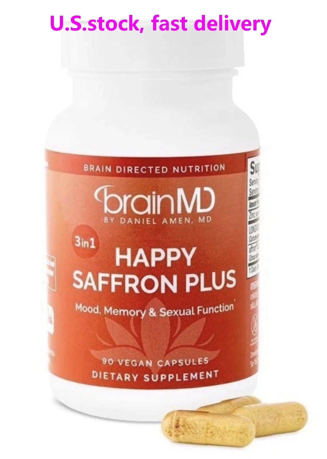 BrainMD Happy Saffron Plus 3-in-1 Vegan Capsules Supplement