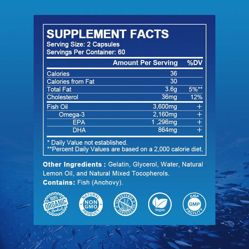 3/5 Bottles Omega 3 Fish Oil Capsules Strength EPA & DHA Joint Relief Supplement