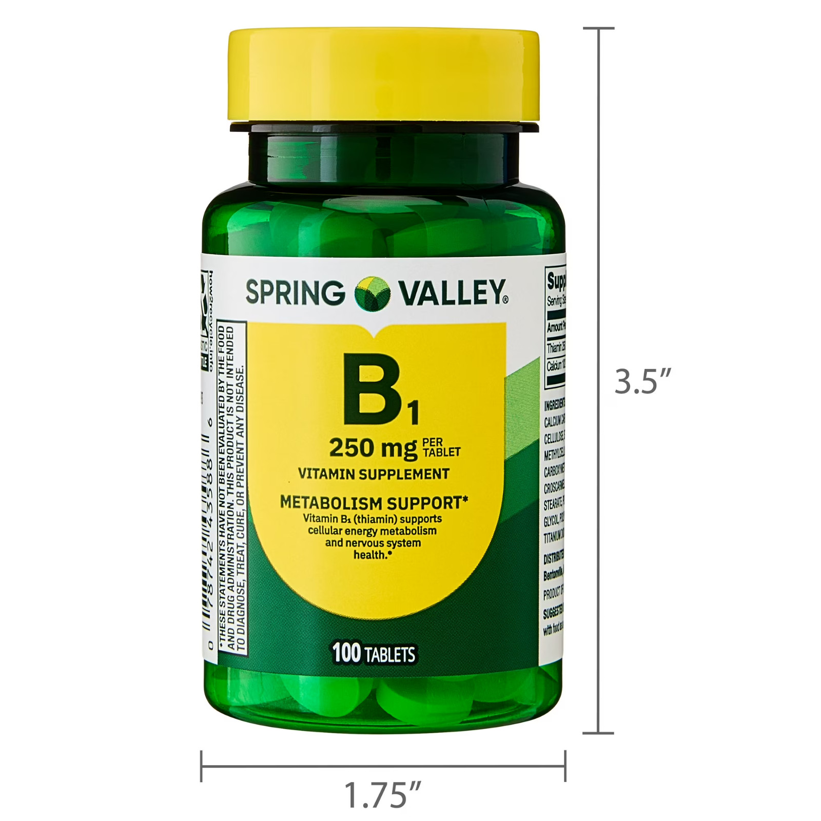 Spring Valley B1 Thiamine 250 mg 100 Count Vitamin Supplement Tablets