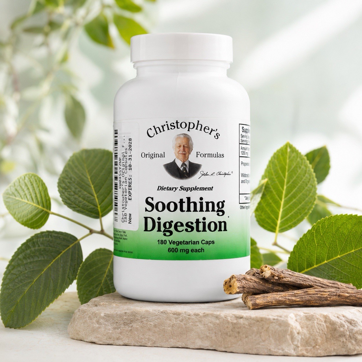 Christopher’s Original Formulas Soothing Digestion 600mg – 180 Vegetarian Caps