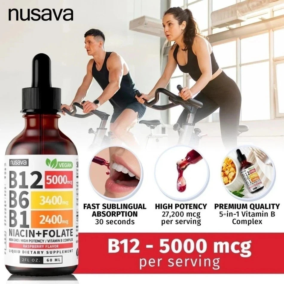 Nusava Vitamin B complex – B 12, B 6 & B 1 + Niacin & Folate 1/2/3 Bottles