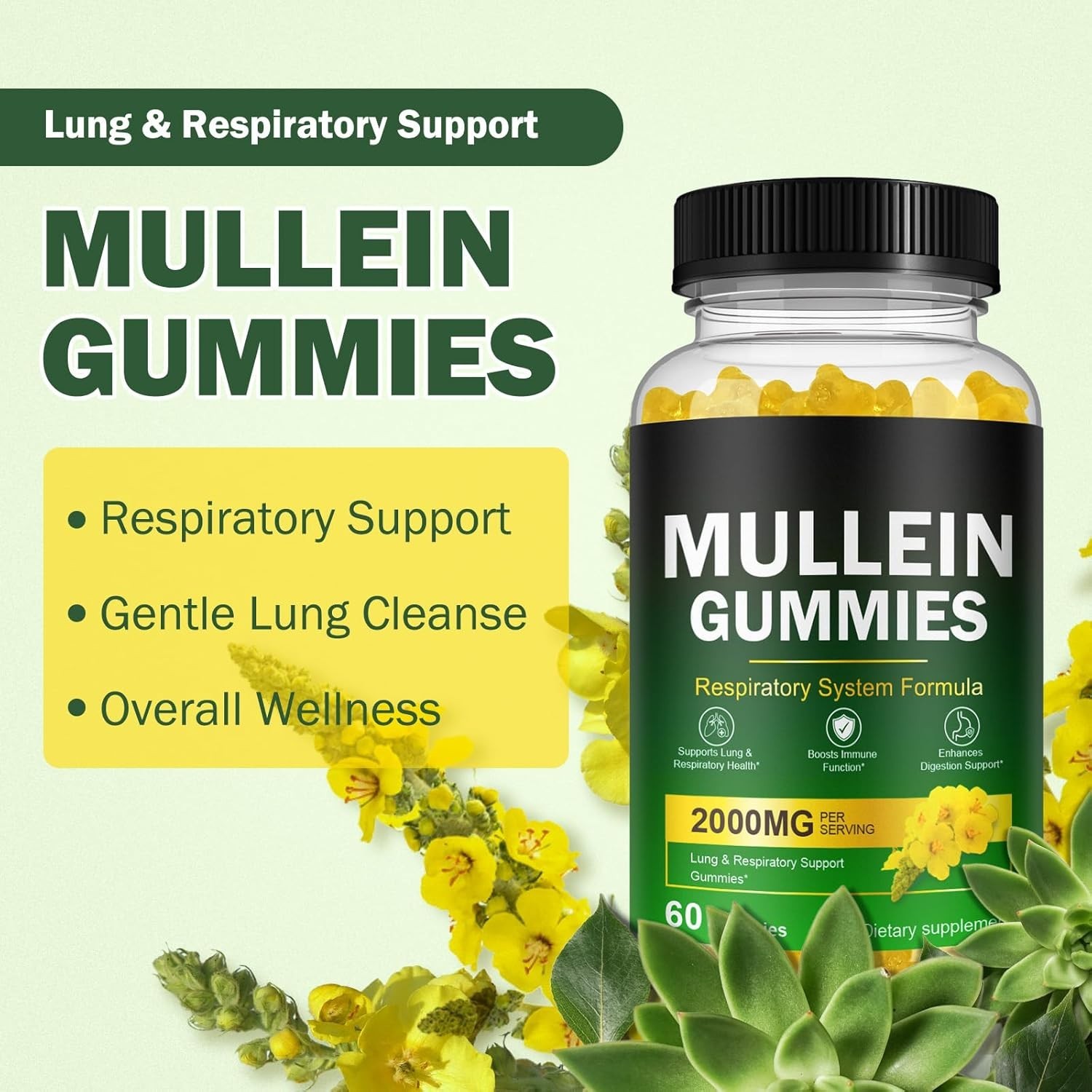 9 in 1 Mullein Leaf Extract Gummies for Lung Cleanse Extra Strength 10000 MG USA