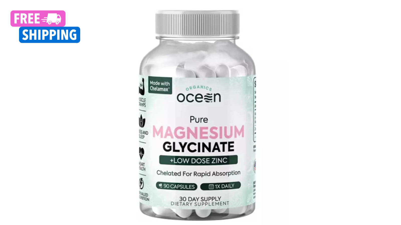 Organics Ocean Pure – MAGNESIUM GLYCINATE – 30 DAY SUPPLY 90 Capsules