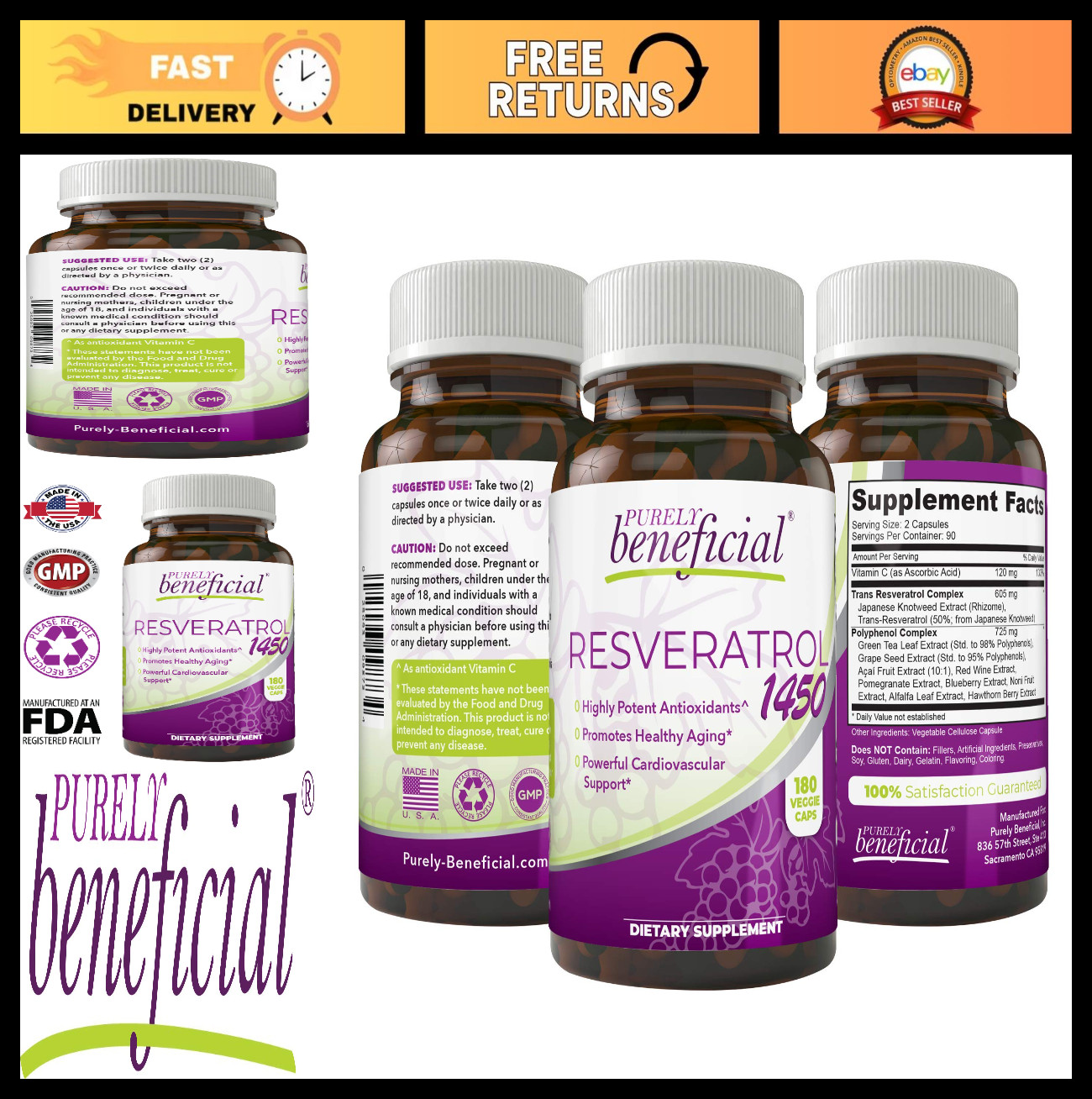High-Potency Resveratrol 1450mg – 90-Day Supply, Antioxidant Support, Anti-Aging