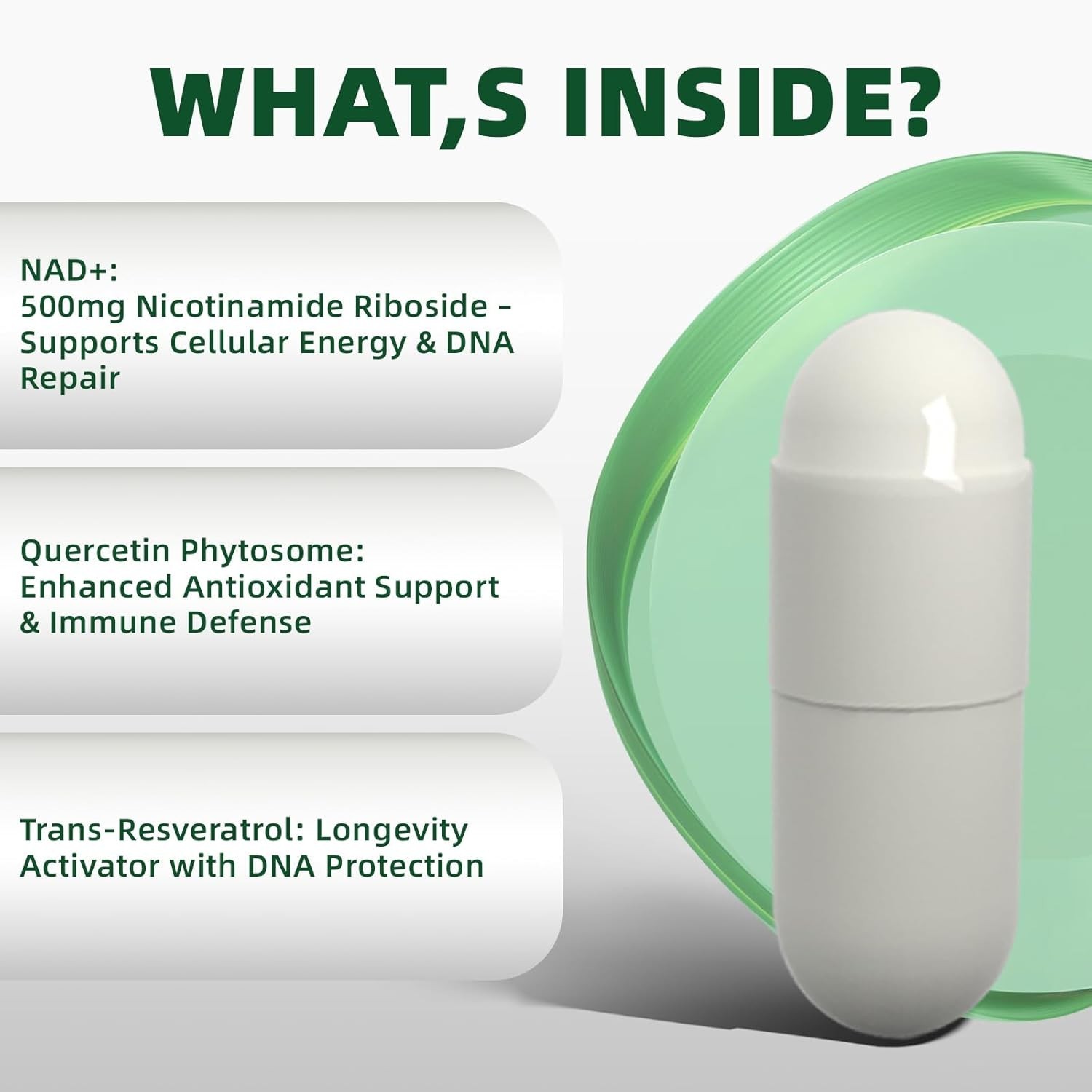 NAD+ Supplement for Anti Aging, Energy, Focus Nicotinamide Riboside Resveratrol