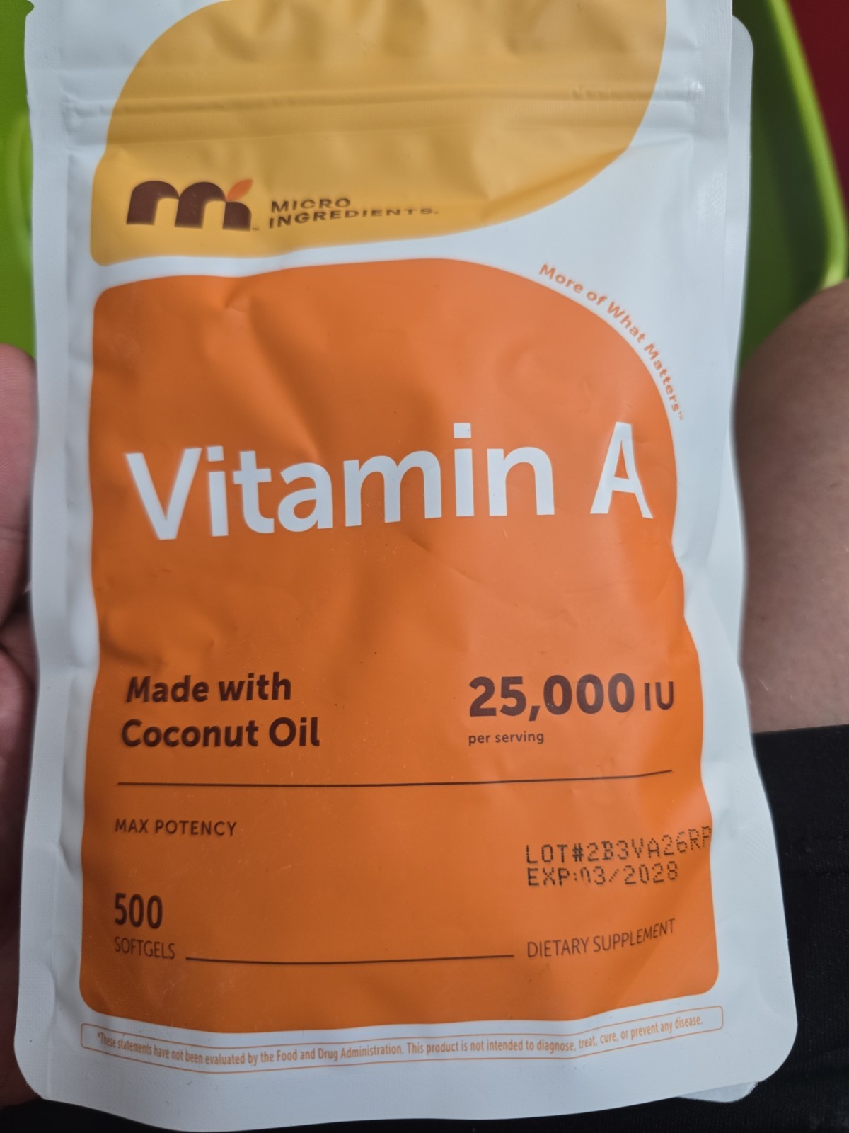 $25 Micro Ingredients, Vitamin A,(25,000 IU), 500 Softgels (Exp 03/2028)