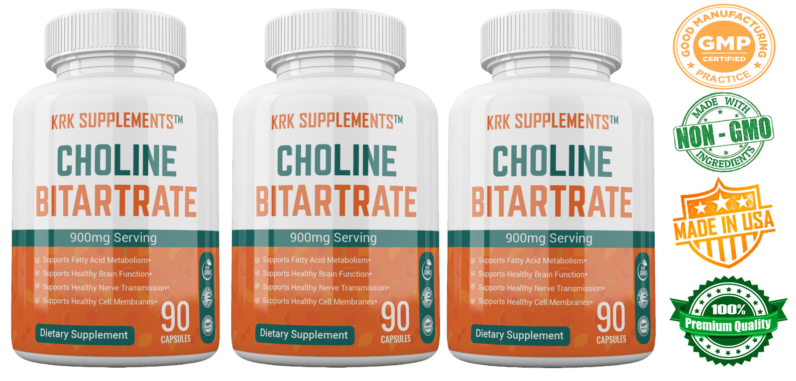 3 pk Choline Bitartrate 900mg Brain Memory Booster Phosphatidylcholine Nootropic