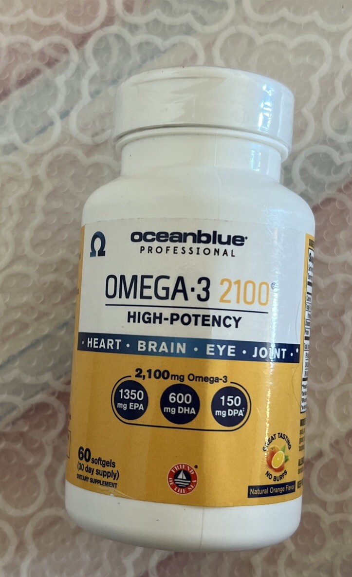 Ocean Blue Omega-3 2100 Mg High-Potency Natural Orange 60 Softgels Exp 03/26