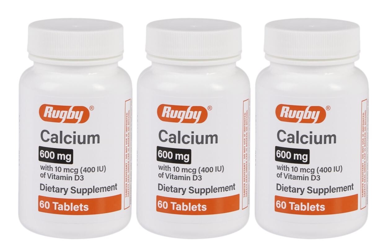 RugBy Calcium 600 mg with Vitamin D3, Dietary Supplement for Bone, 180 Tablets