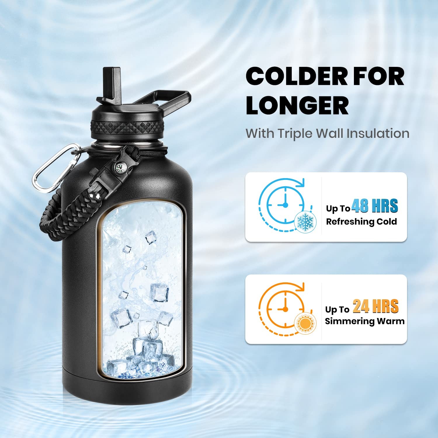 RAYMYLO Insulated Water Bottle 64 oz, Triple Wall 64 Ounces, Magic Black