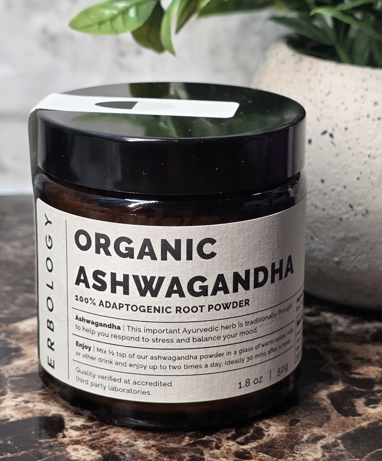 Erbology Organic Ashwagandha Root Powder 1.8oz Exp 6/26 Sealed