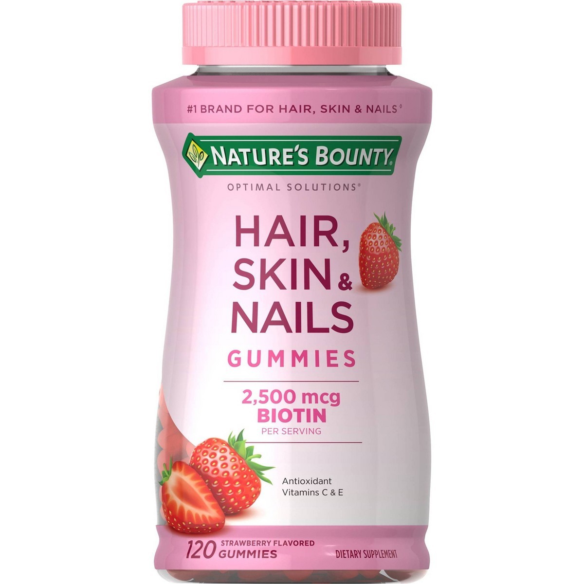Natures Bounty Hair, Skin &Nails Gummies with Biotin – Strawberry – 120ct