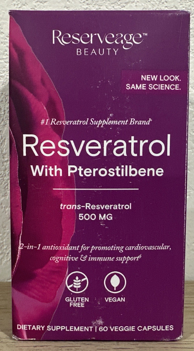 Reserveage Resveratrol 500 mg with Pterostilbene 60 Veggie Caps Exp – 8/2027