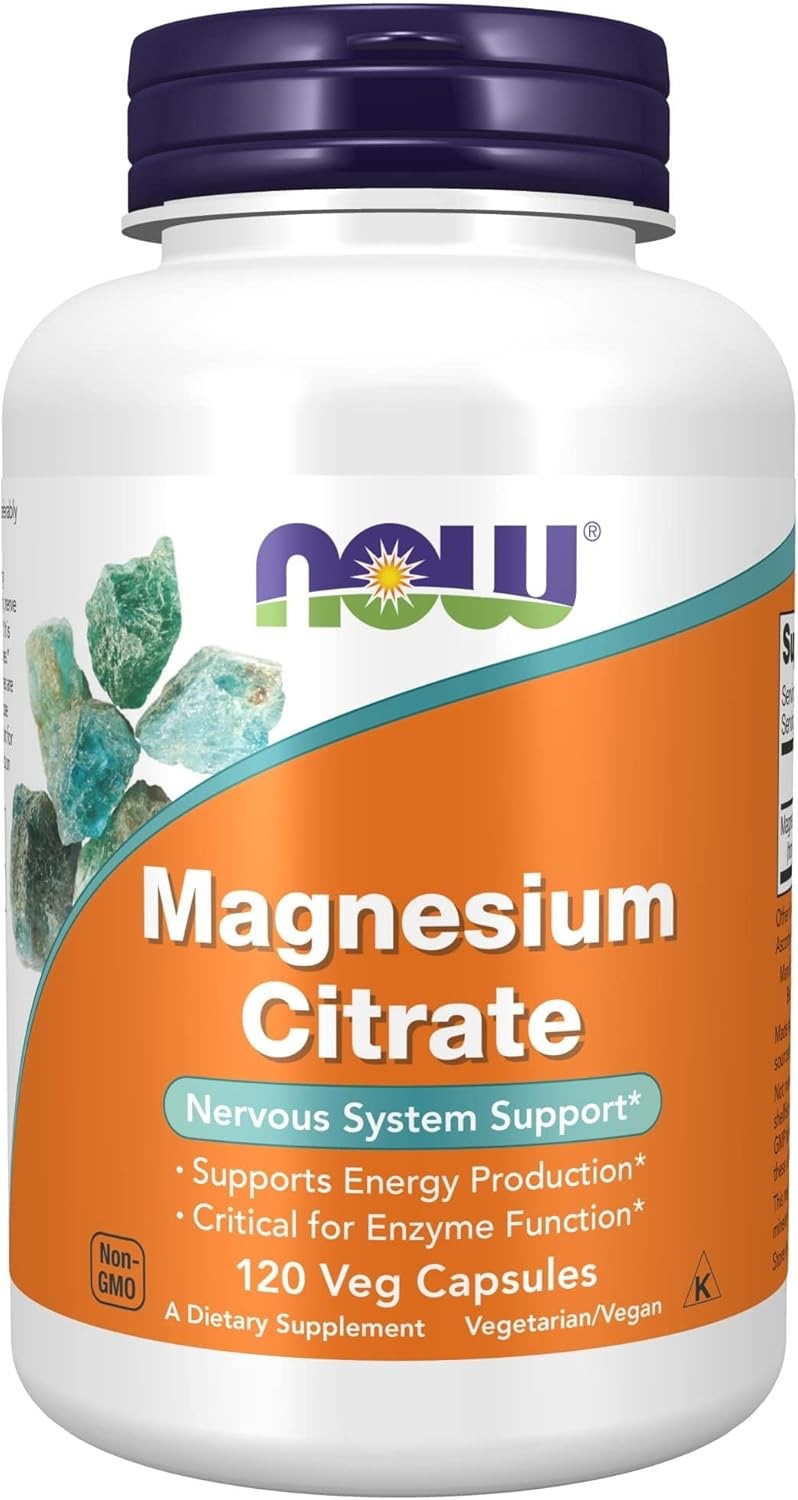 NOW Supplements Magnesium Citrate Nervous System Support 400 mg 120 Veg Capsules