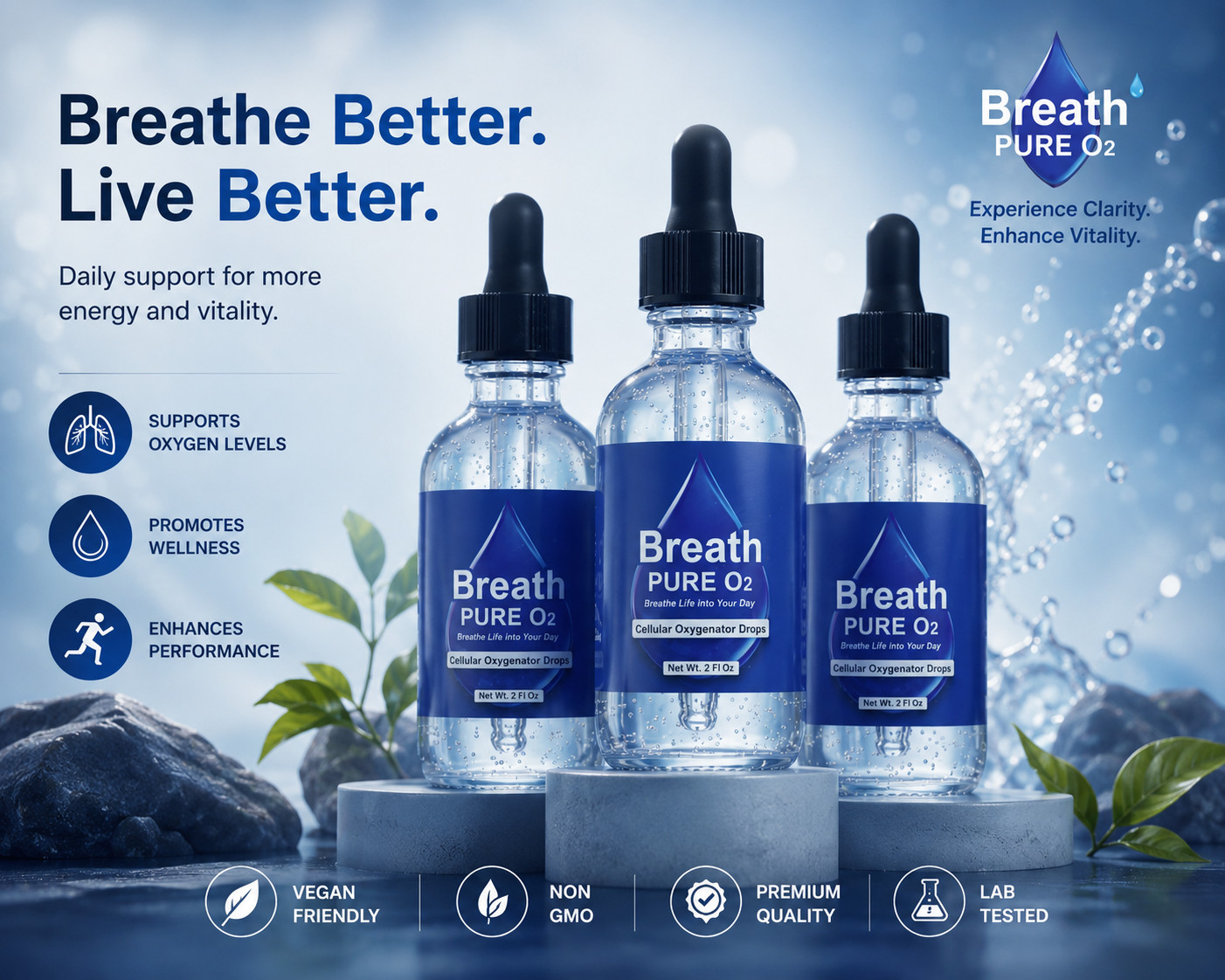 3 Breath Pure O2 Drops – Liquid Oxygen Mineral Supplement – Daily Wellness