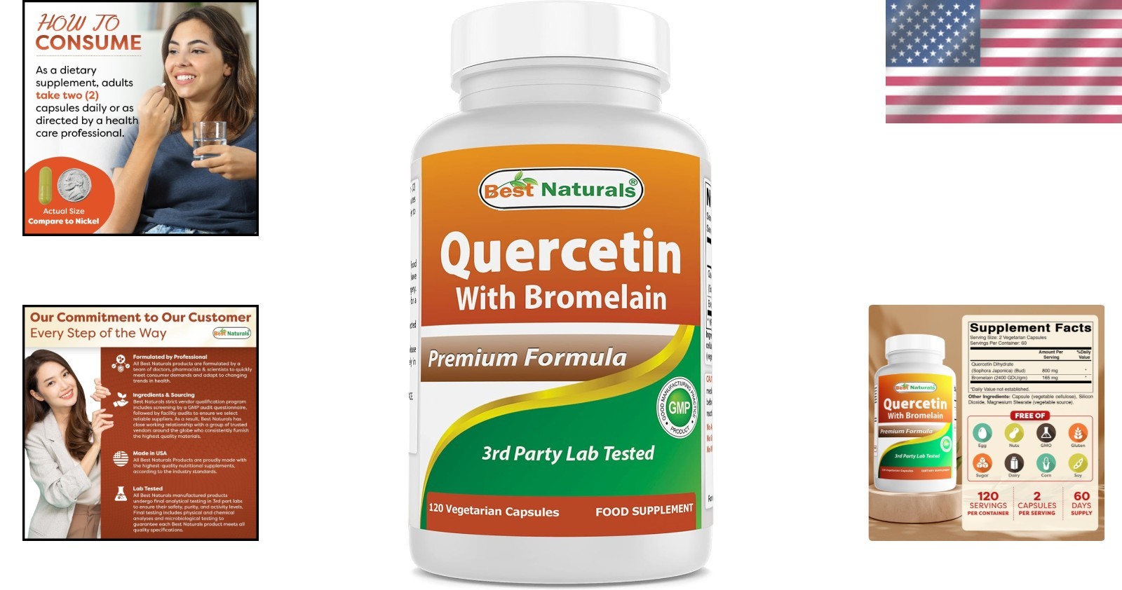Natural Quercetin & Bromelain Supplement – 120 Easy-to-Swallow Veggie Capsules