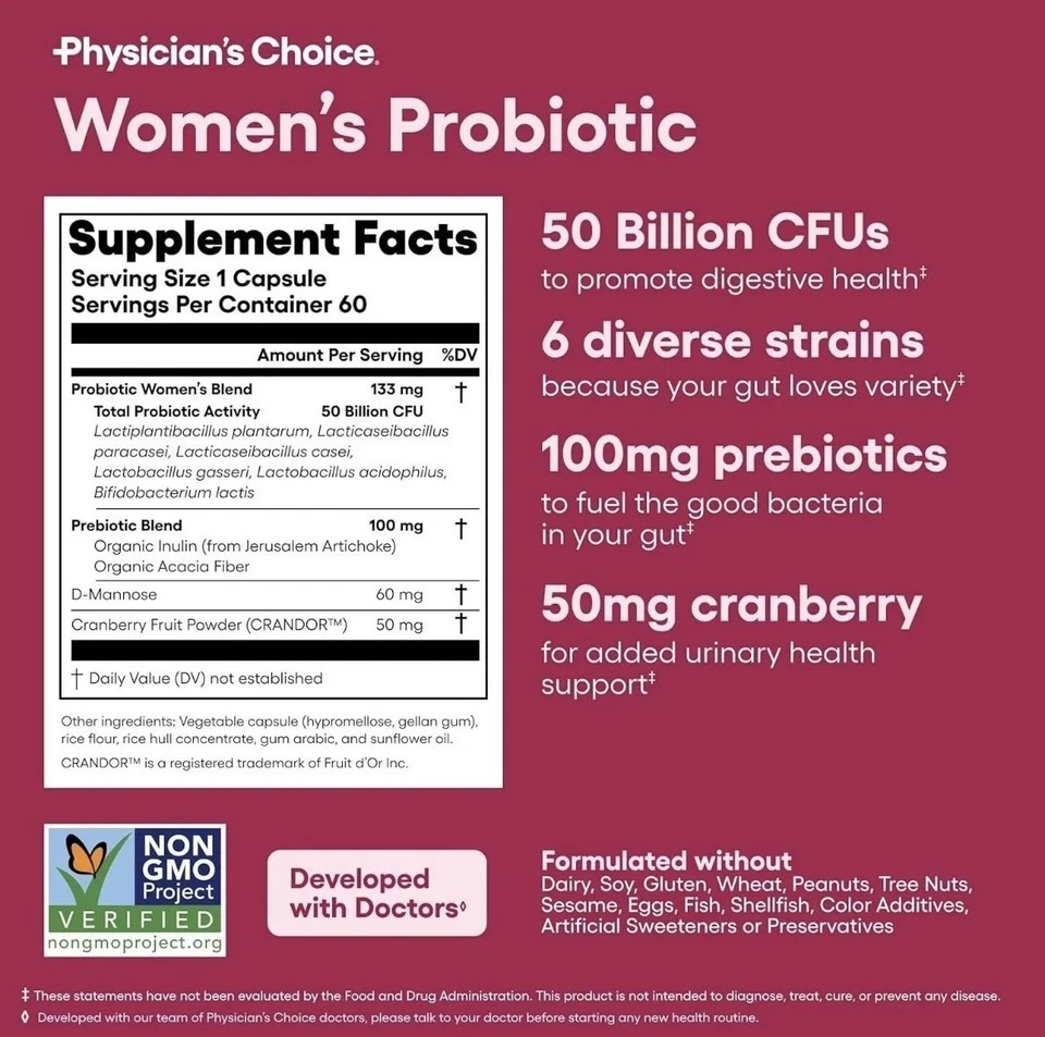 Physician’s Choice Women’s Probiotic – 50 Billion CFU – Organic Prebiotic