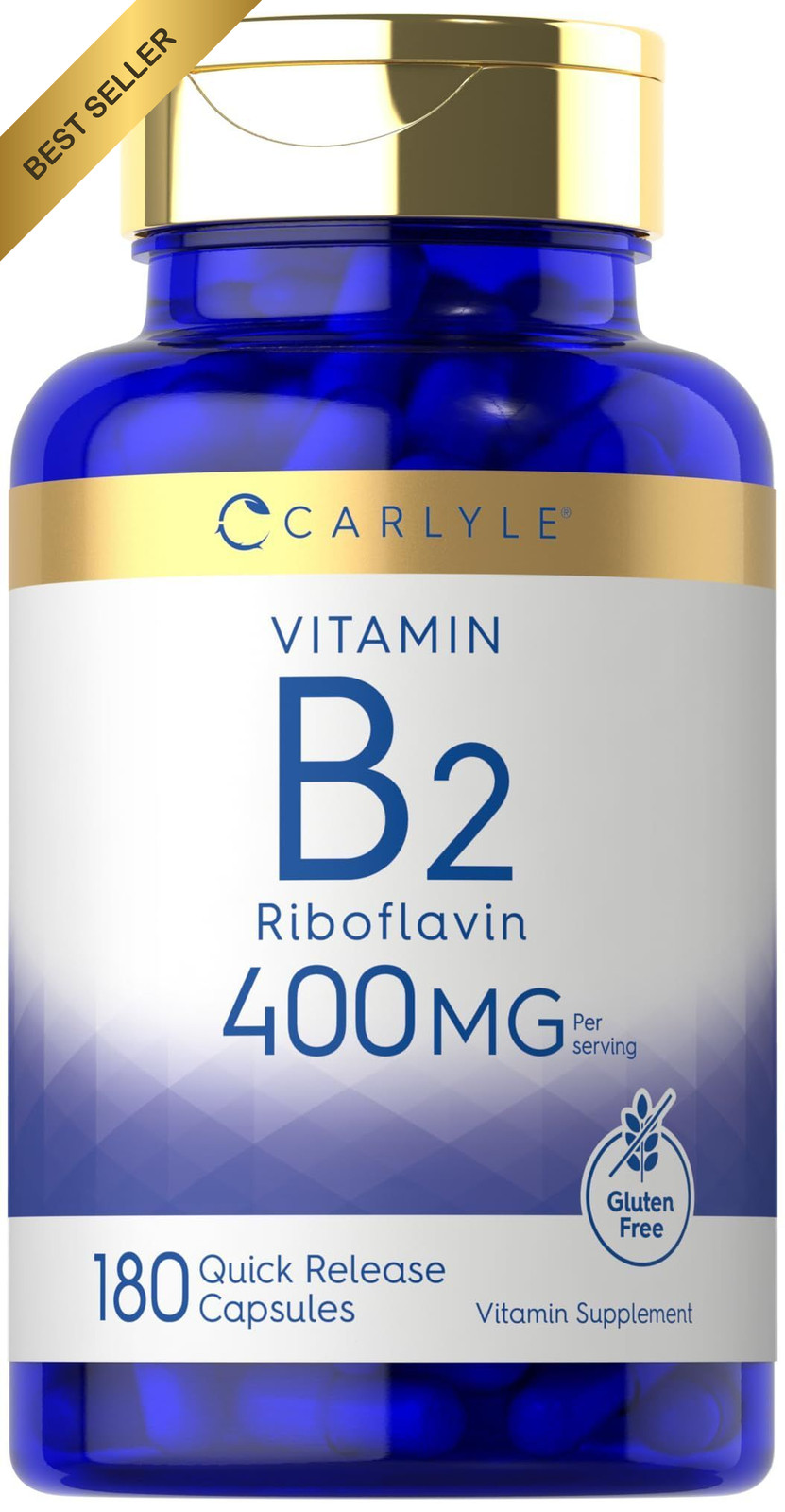 Carlyle Vitamin B-2 400mg 180 Count Non-GMO Gluten Free Riboflavin Supplement