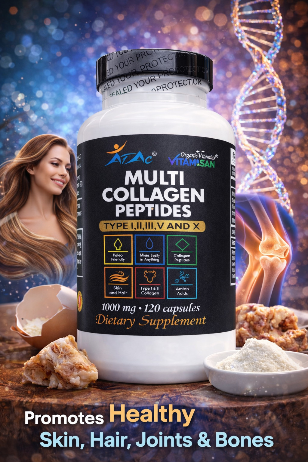 240 Capsules PEPTIDE COLLAGEN Hydrolysate Vitamin C ANTIANGING I.1I.II.II.V.X