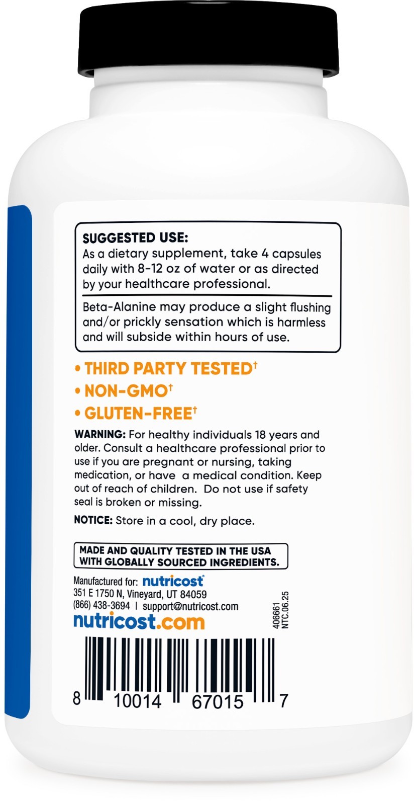 Nutricost Beta-Alanine Capsules 3400mg, 240 Capsules (60 Servings)