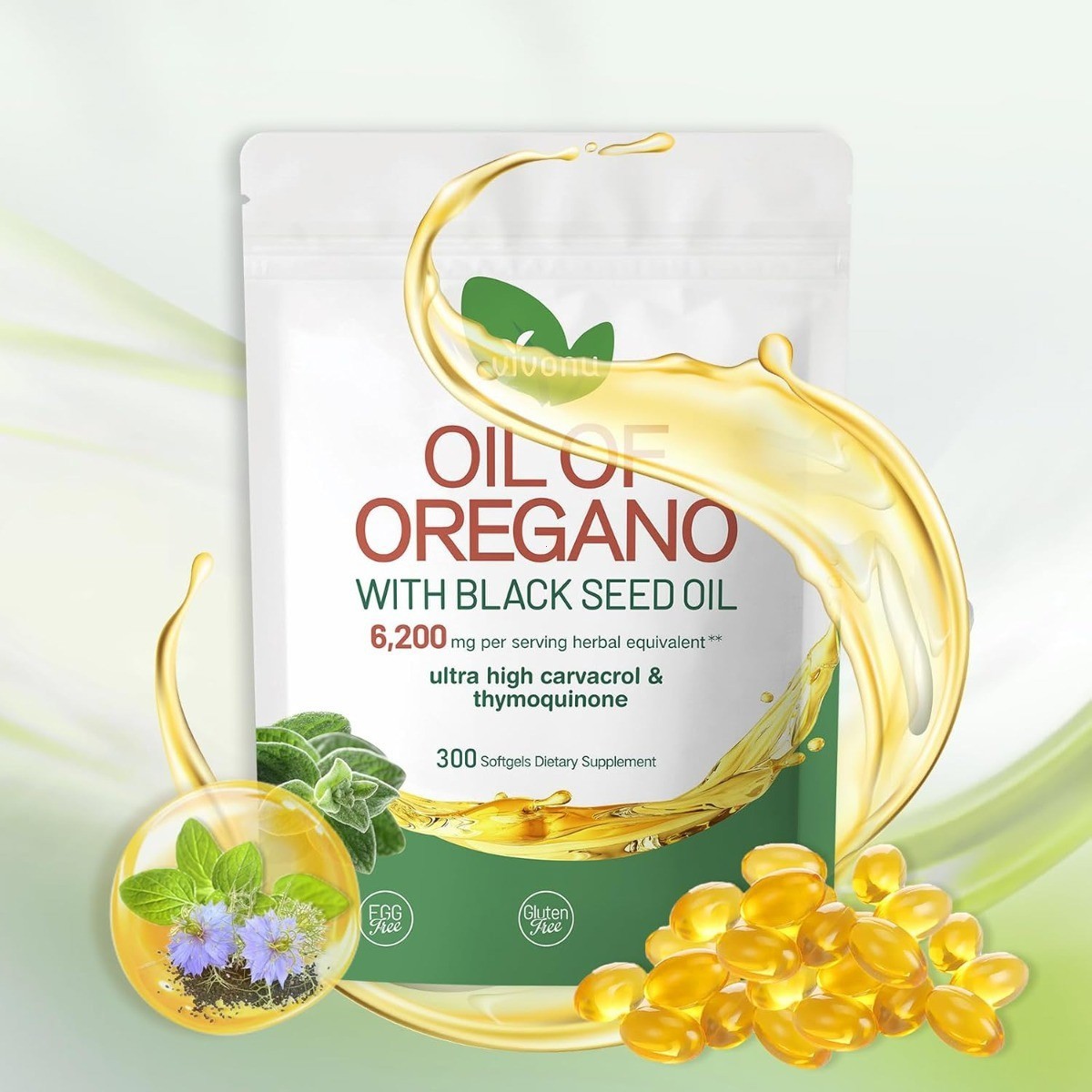 Oil of Oregano with Black Seed Oil Softgels 6200mg,High Carvacrol & Thymoquinone