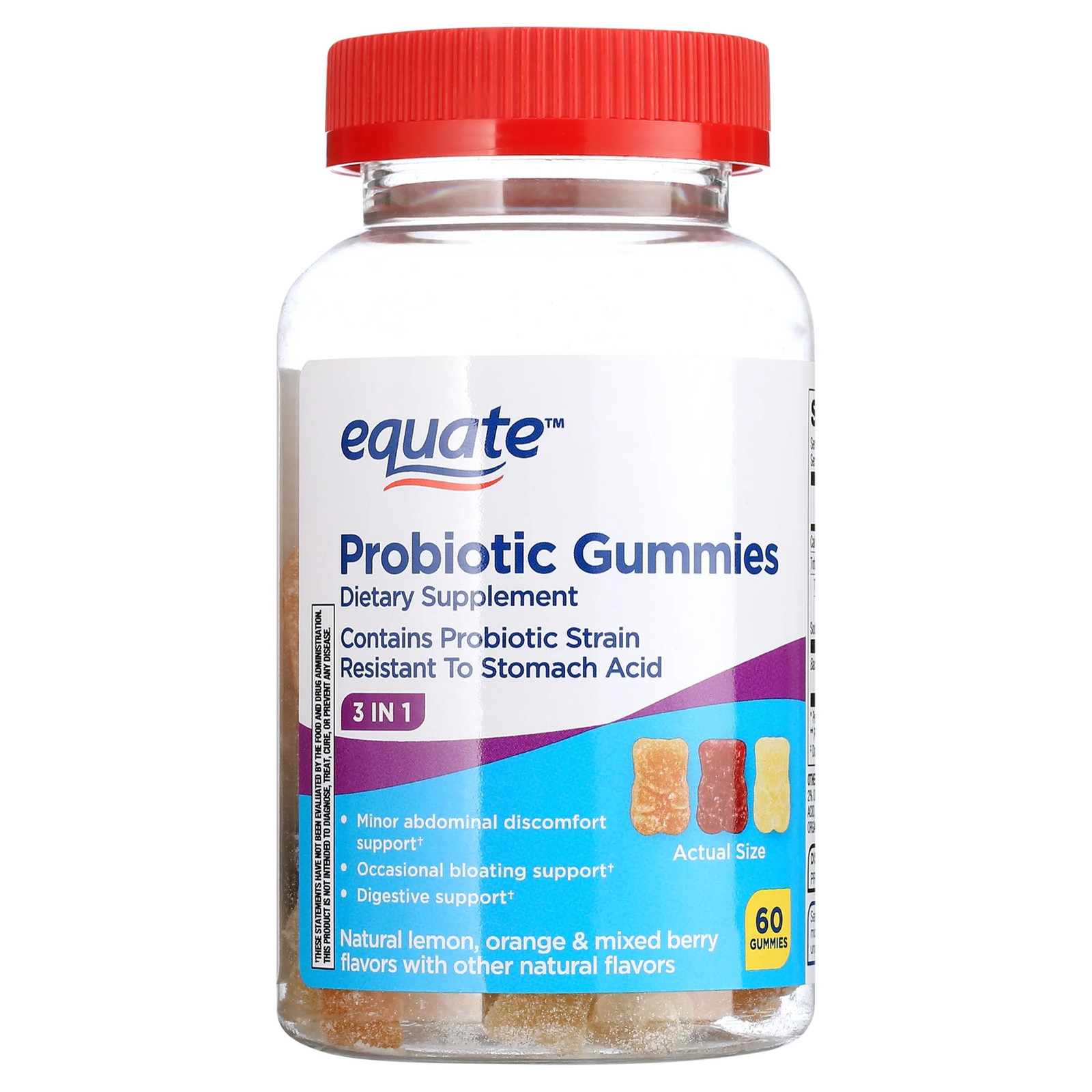 Equate 3-In-1 Daily Dietary Supplement Probiotic Gummies, Natural Fruit Flavors,