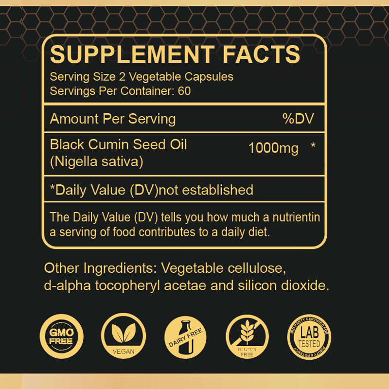 Black Seed Oil Capsules 1000mg 120 Softgels – Cold Pressed Black Cumin Seed Oil