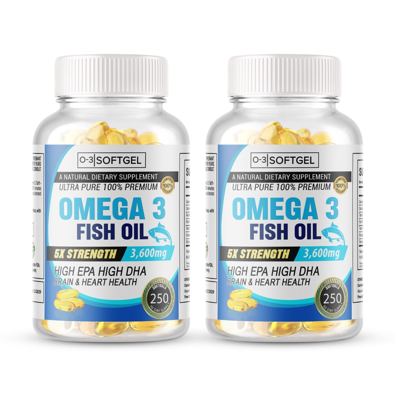 5x Strength Omega 3 Fish Oil 3600mg 500 Softgels EPA & DHA Highest Potency USA