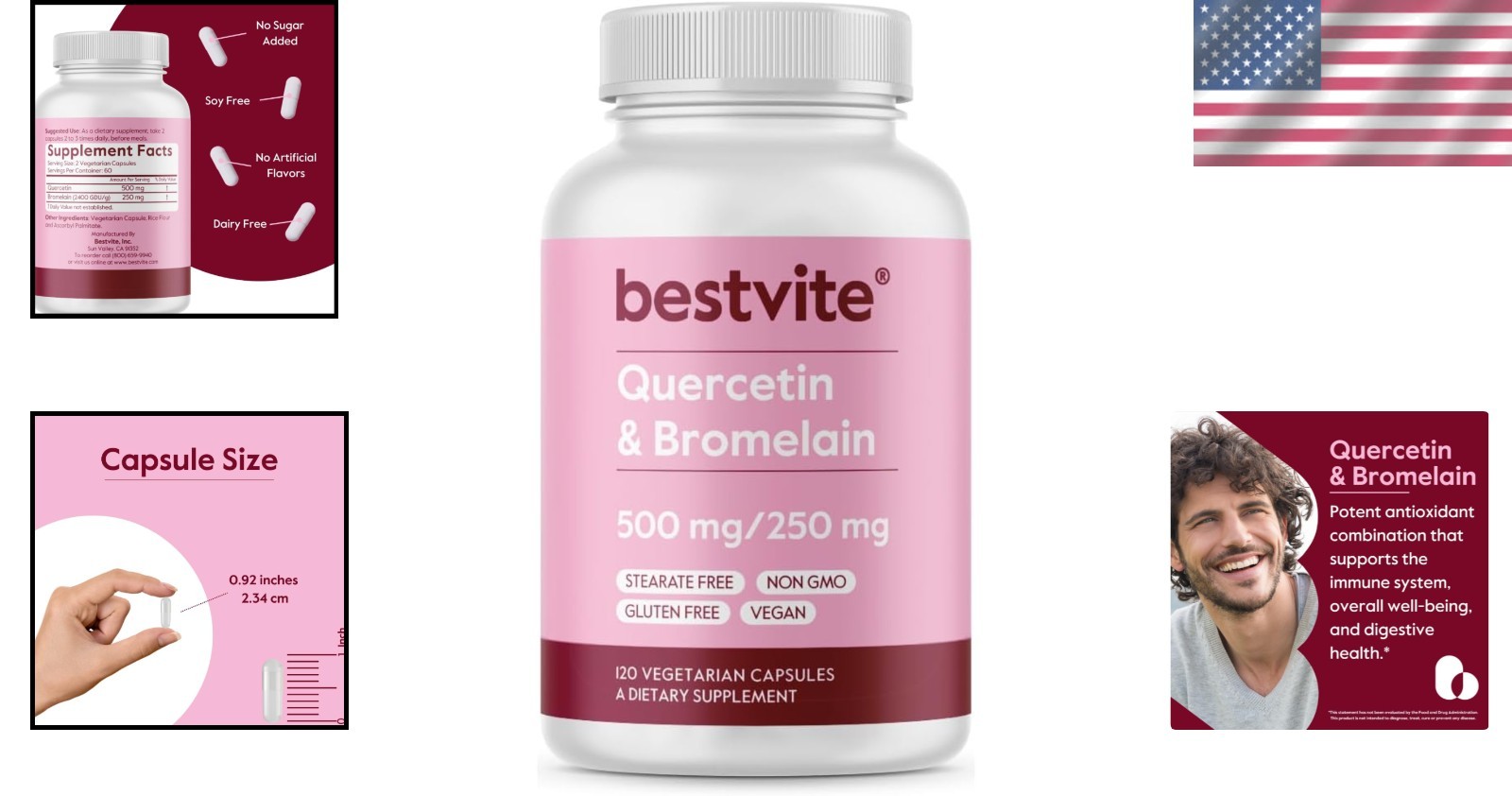 Potent Quercetin 500mg with Bromelain for Antioxidant Support – 120 Count