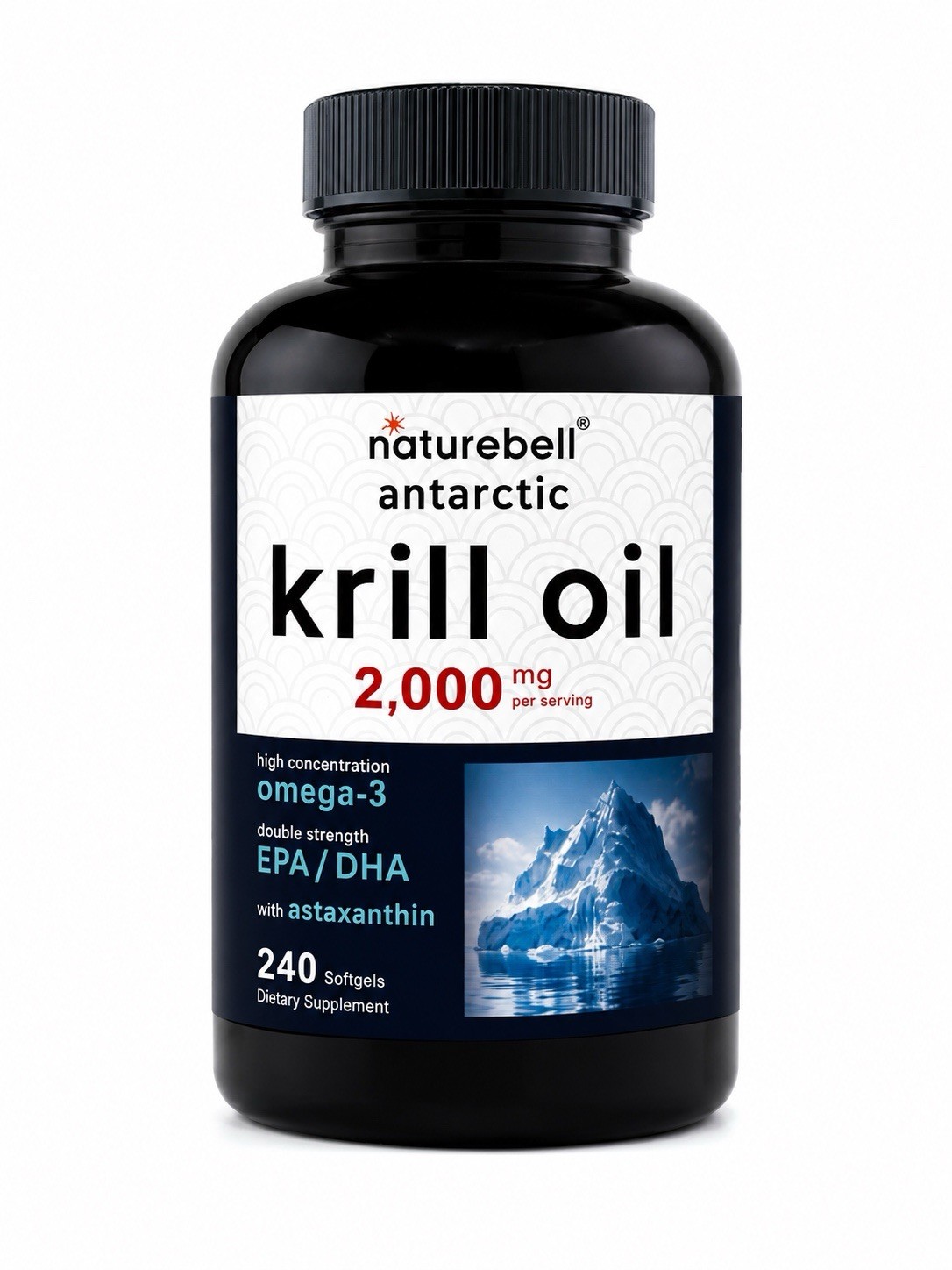 NatureBell Antarctic Krill Oil 2000mg Omega 3 EPA DHA Astaxanthin 240 Softgels