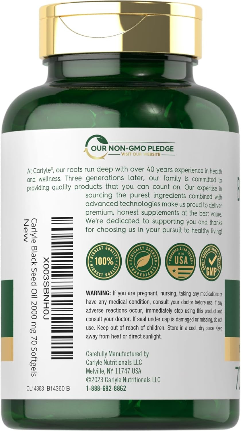 Carlyle Black Seed Oil Softgel Capsules | 2000Mg | 70 Pills | for Women & Men |