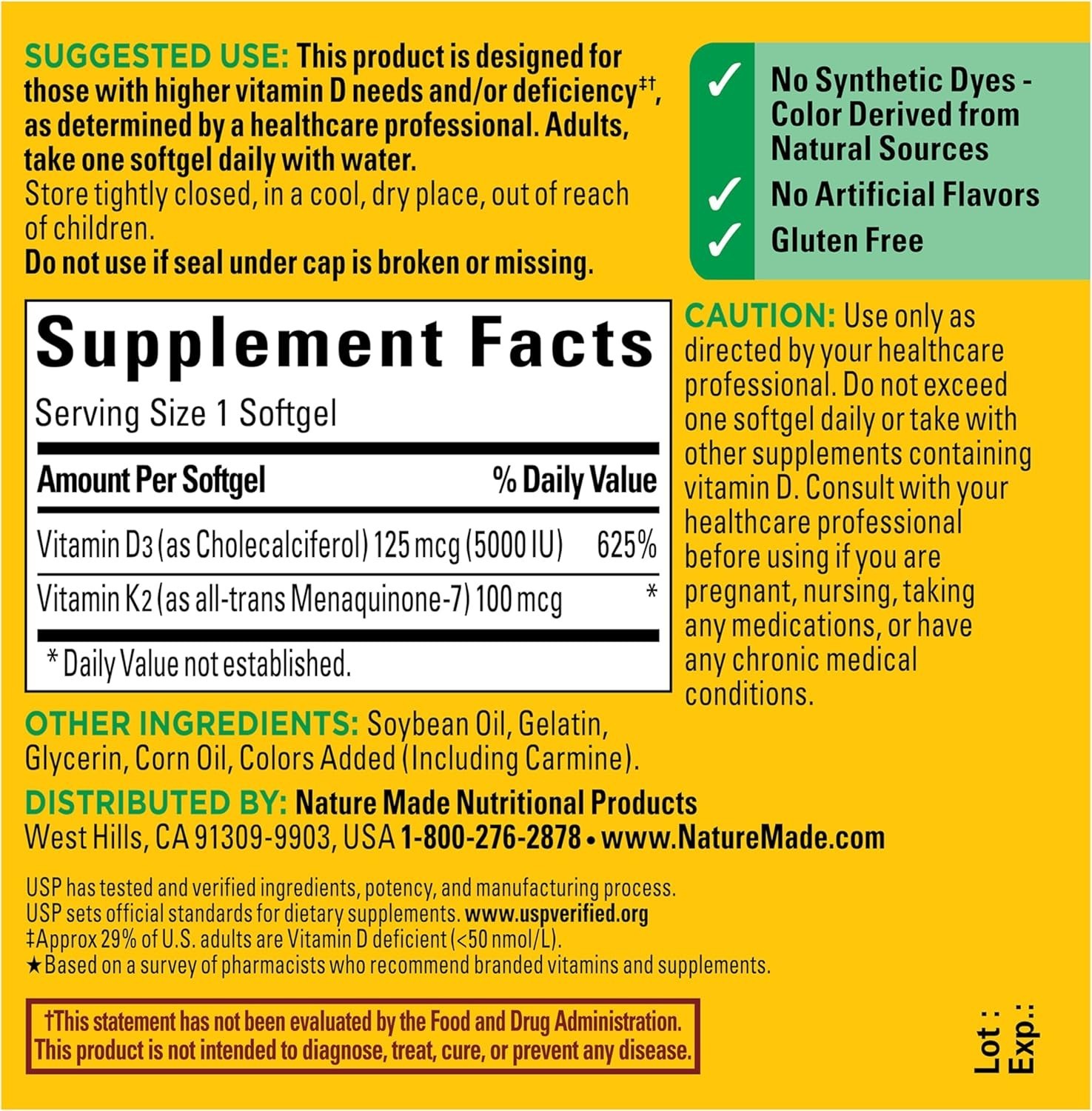 Nature Made Vitamin D3 K2 Supplement, 5000 IU (125 mcg) Vitamin D