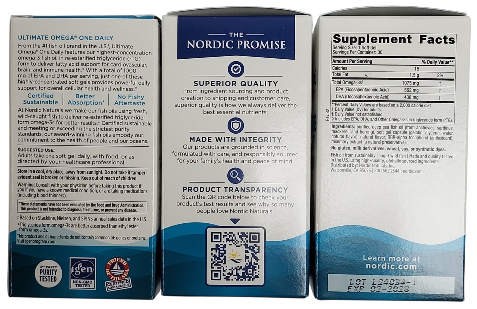 3 BOXES 30 Softgels Nordic Naturals Ultimate Omega Lemon Flavor 1075mg Exp 2028