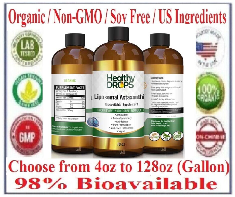 LIPOSOMAL ASTAXANTHIN LIQUID 100% ORGANIC 200mg per serving size Exp: 12/2026