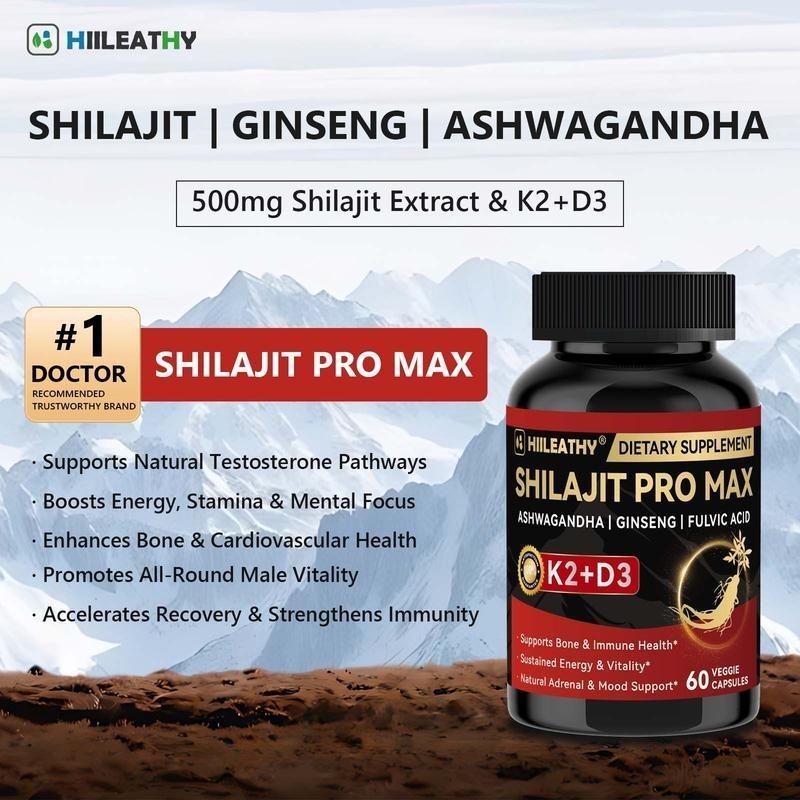 HIILEATHY Shilajit PRO MAX Supplements-Ashwagandha,Boost Energy,Provide Vitality