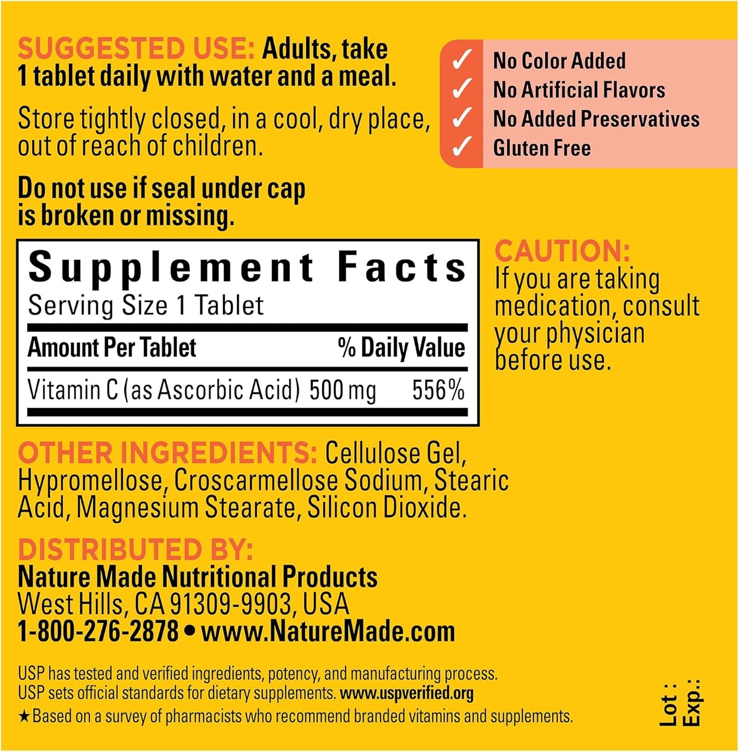 Nature Made Extra Strength Vitamin C 500 Mg, Dietary Supplement for Immune Supp