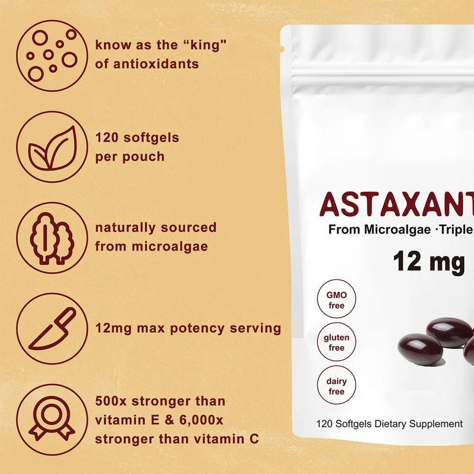 Astaxanthin 12mg Antioxidant Supplements latest Microalgae Eye Joint Skin Health