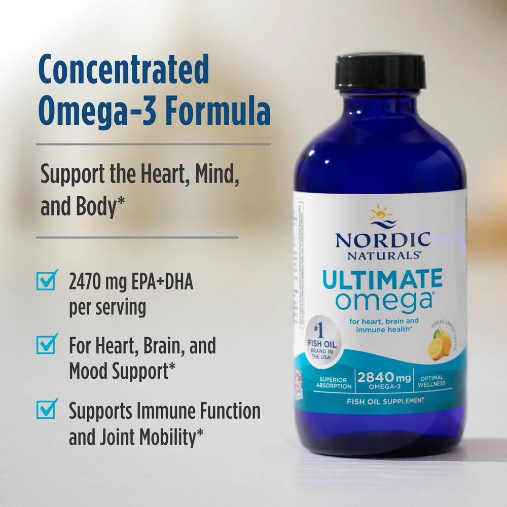Nordic Naturals Ultimate Omega Liquid – Lemon Omega 3 Fish Oil, 4 Oz