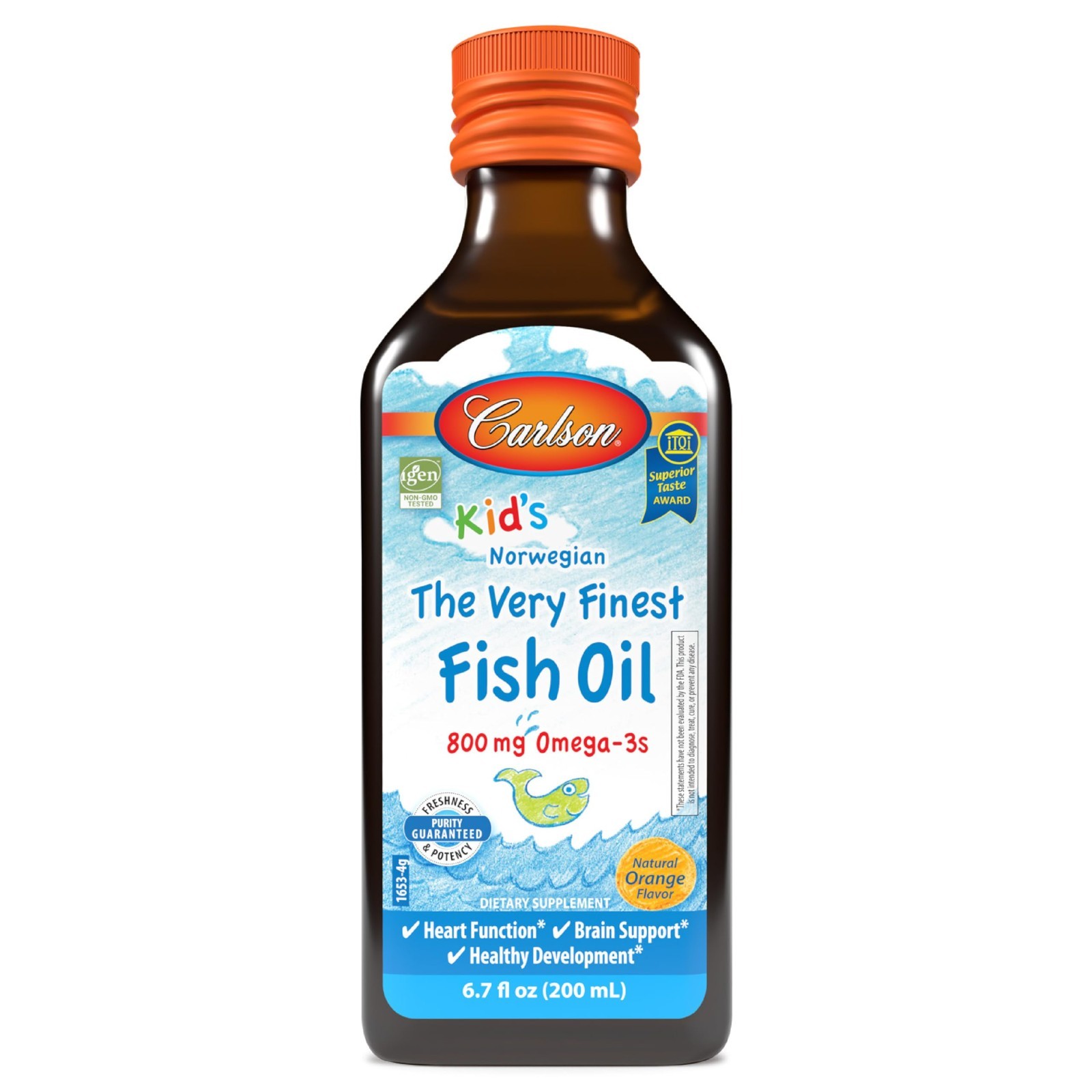 Kid’s Omega-3 Fish Oil 800mg, Norwegian, Sustainably Sourced, Orange Flavor, 200