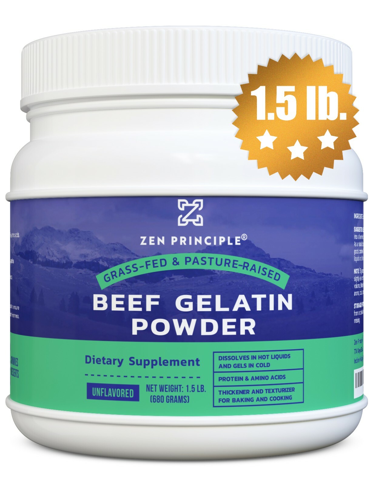 Grass-Fed Gelatin Powder, 1.5 lb. Cooking and Baking. Gummies Desserts.