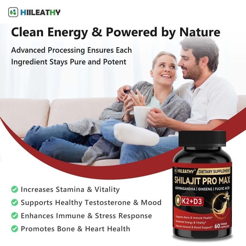 HIILEATHY Shilajit PRO MAX Supplements-Ashwagandha,Boost Energy,Provide Vitality