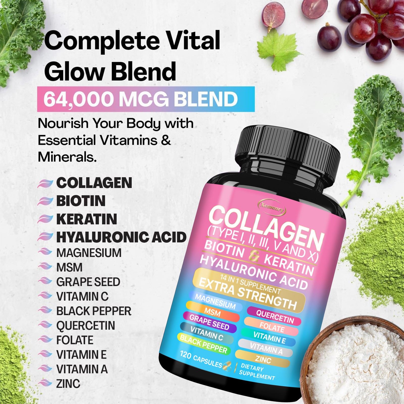 120pcs Collagen – Hair, Skin & Nails, Premium Collagen Supplement, Max Strength