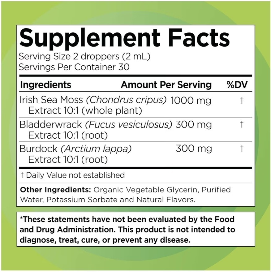 2 Pack Irish Sea Moss Liquid Drops 3200Mg Immunity Thyroid 2oz Exp 04/27