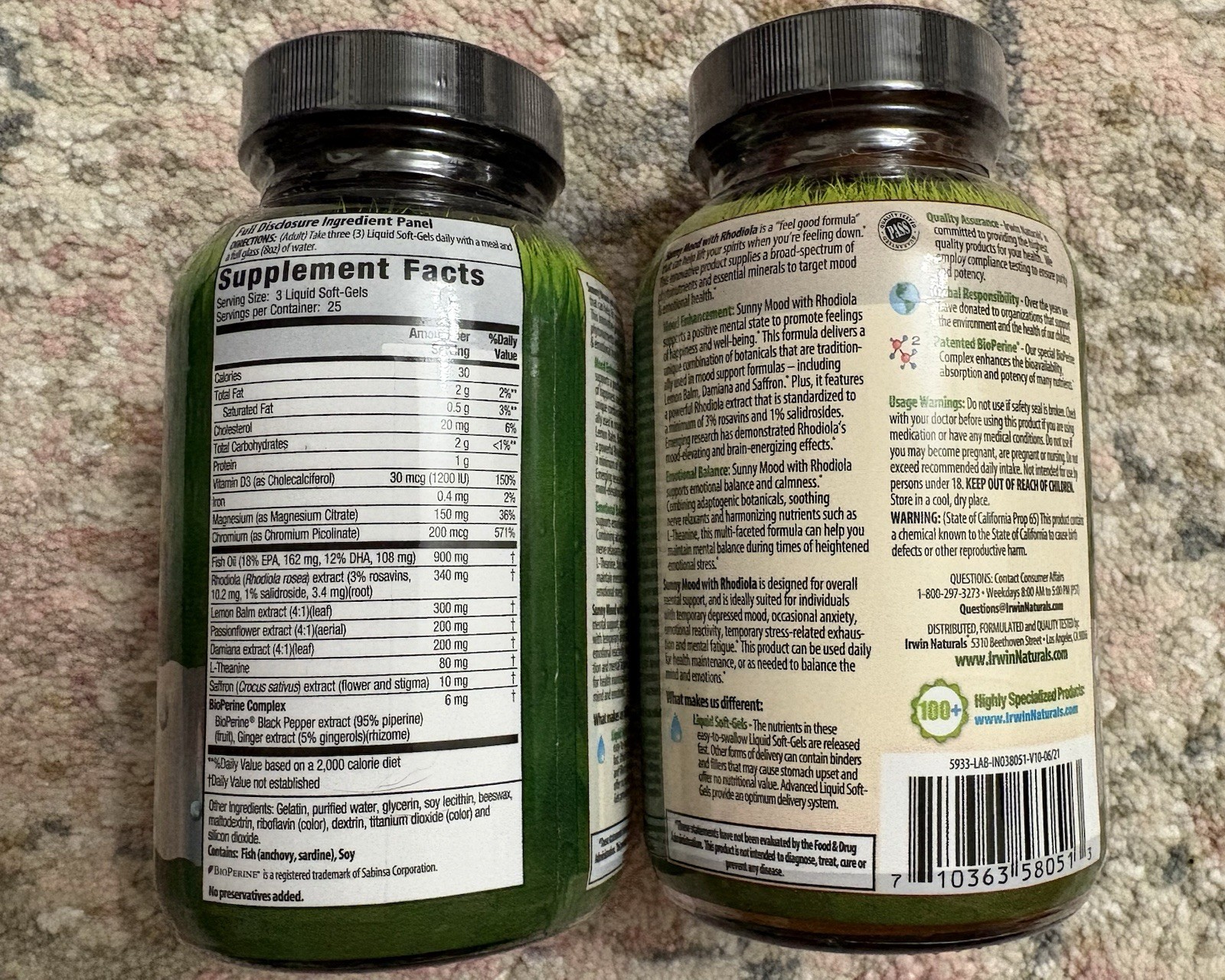 Irwin Naturals Sunny Mood with Rhodiola 75 Liquid Soft Gels (LOT OF 2) New