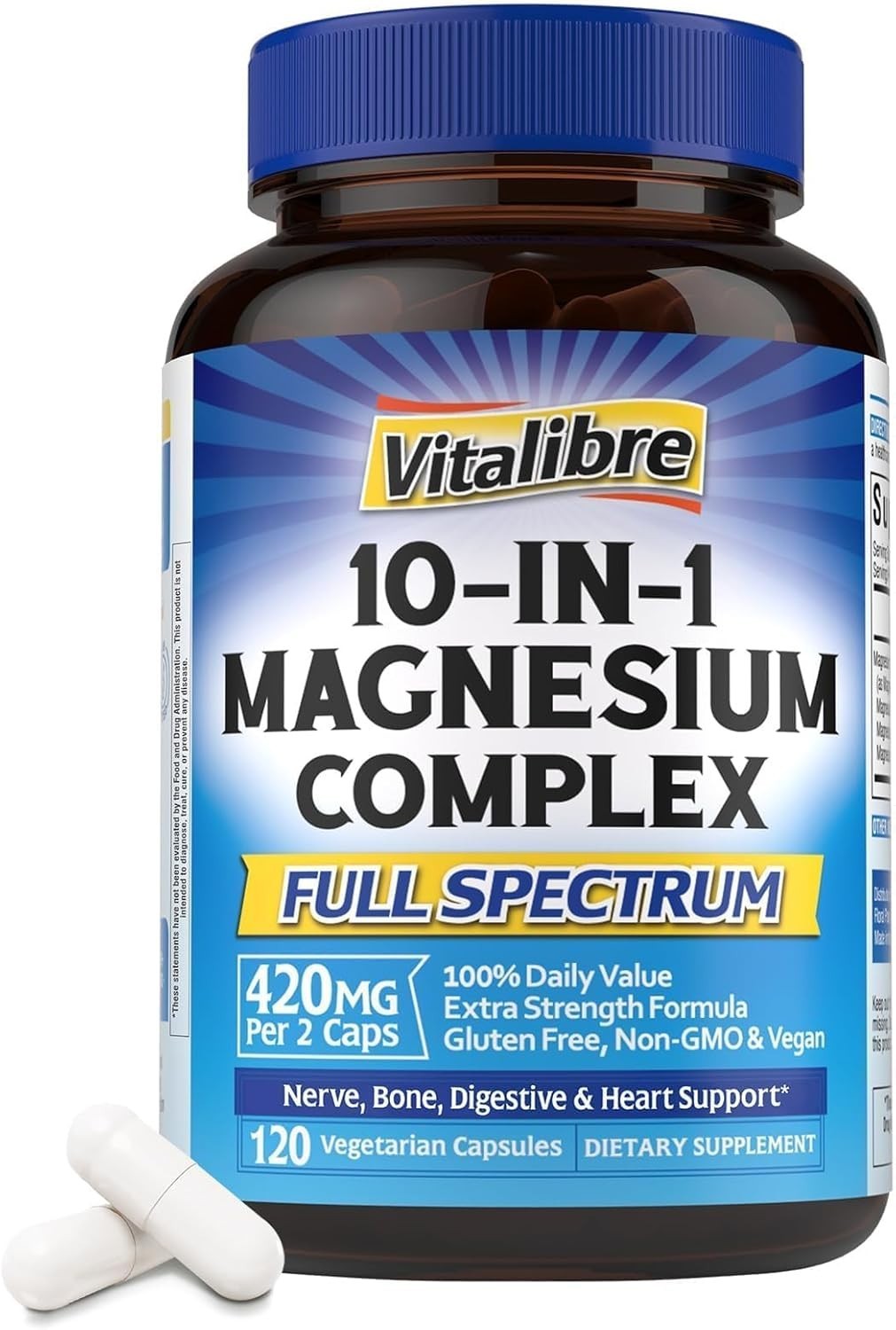 Vitalibre 10 in 1 Magnesium Complex, 420mg Elemental Magnesium | Ultra Strength,